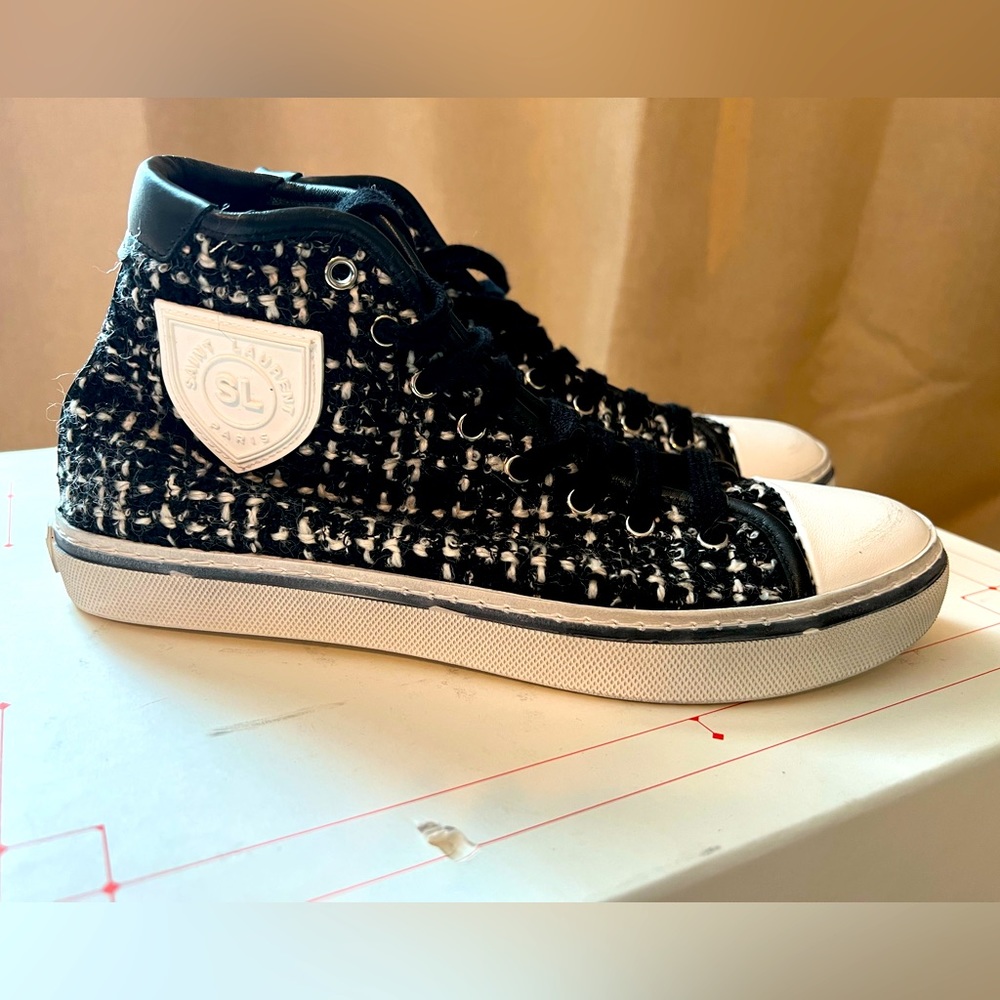 Saint Laurent Tweed Logo Patch Sneakers